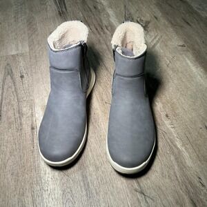 Khombu grey leather ankle boots with fur lining